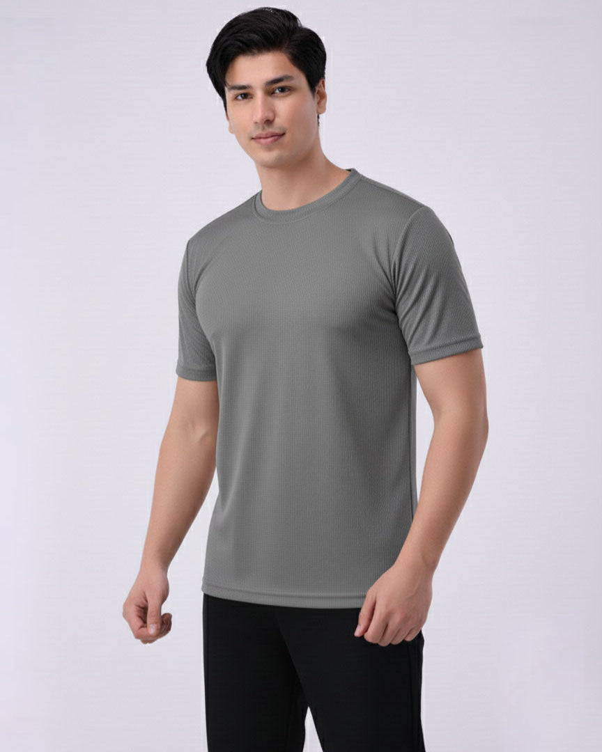 Imported Lycra Textured Tee - Slate Grey