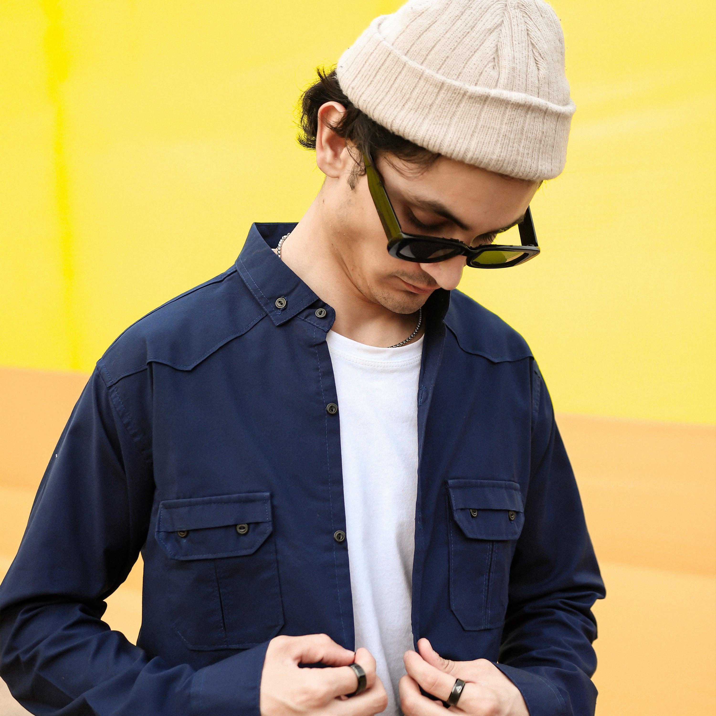 Double Front Pocket Shirt - Navy - Surteez