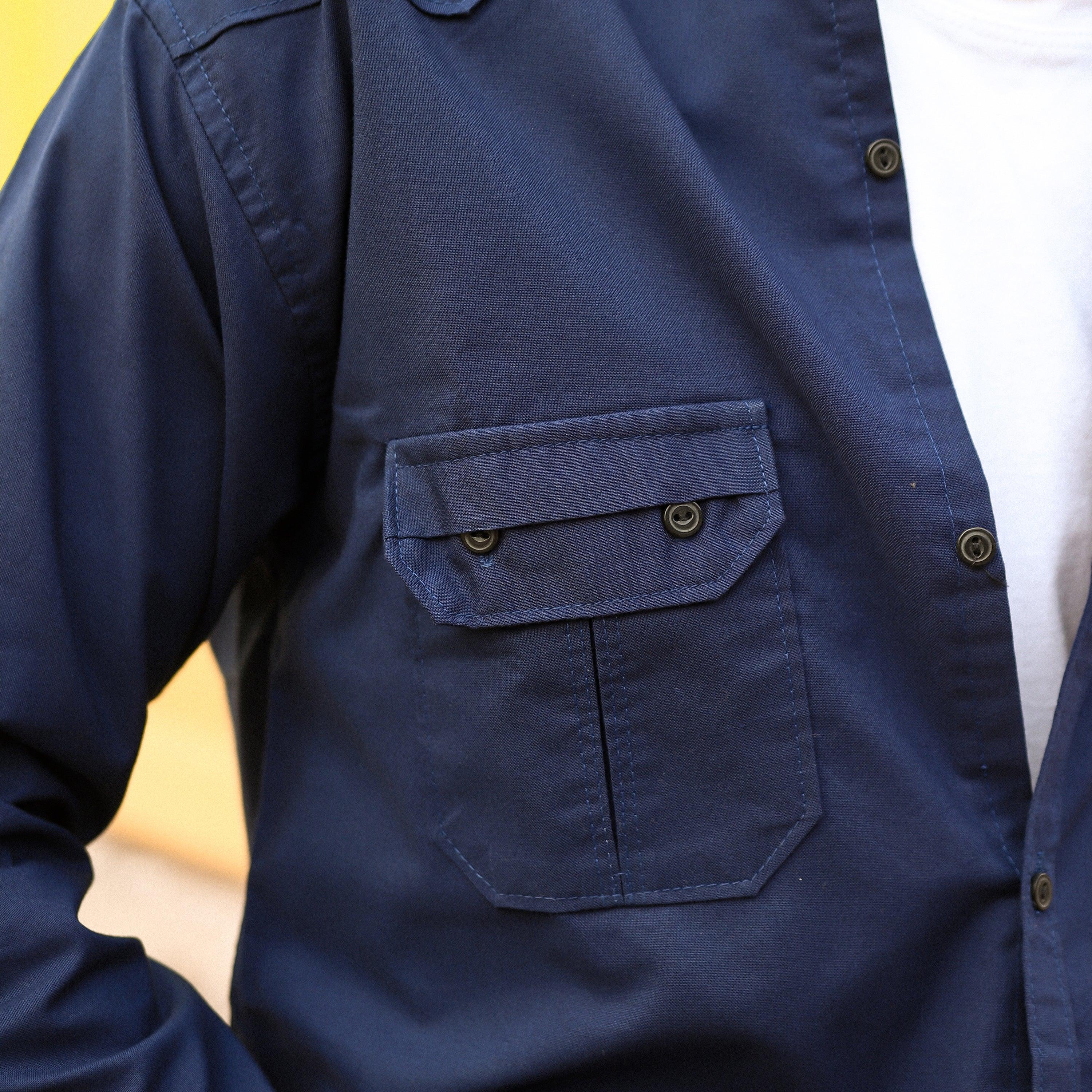 Double Front Pocket Shirt - Navy - Surteez