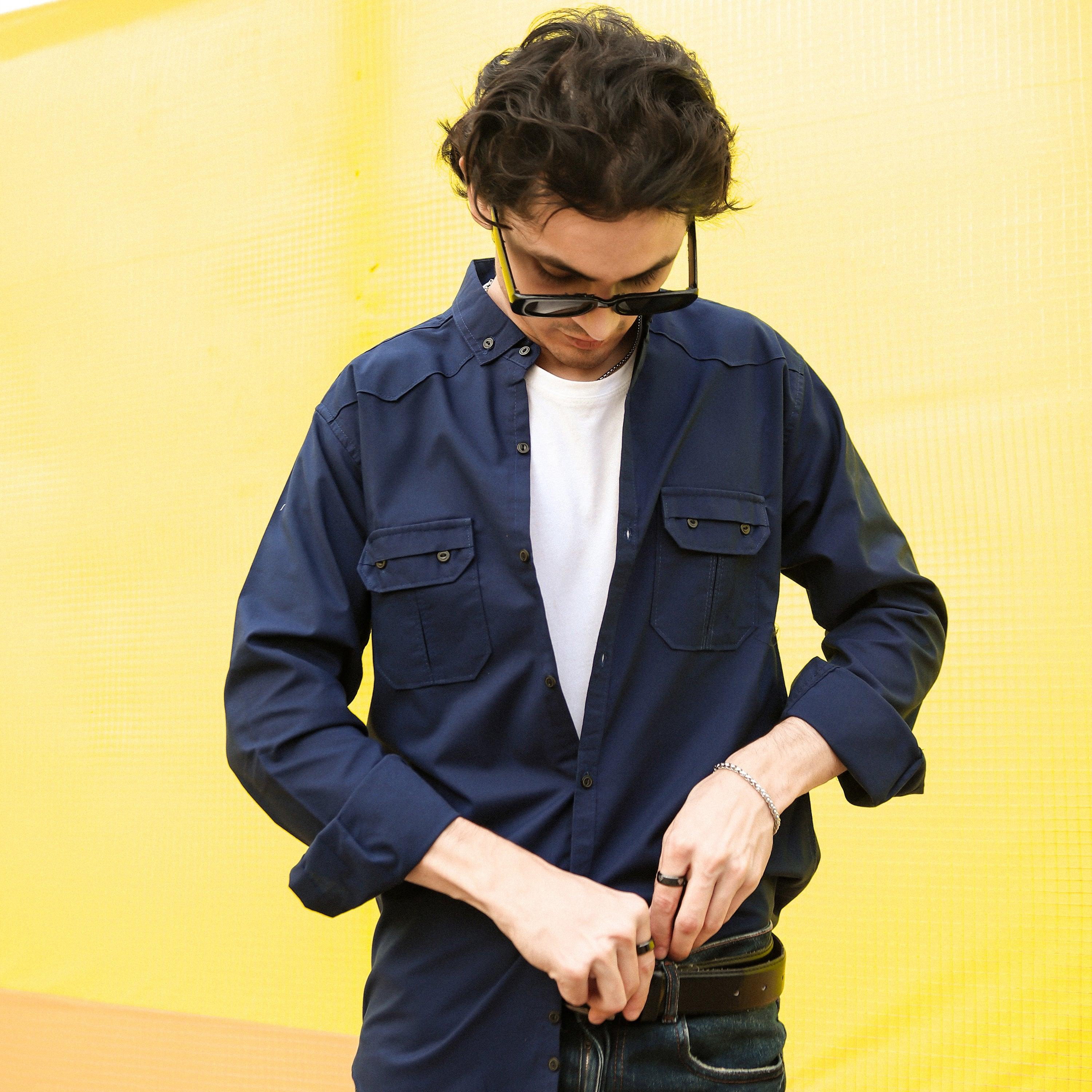 Double Front Pocket Shirt - Navy - Surteez