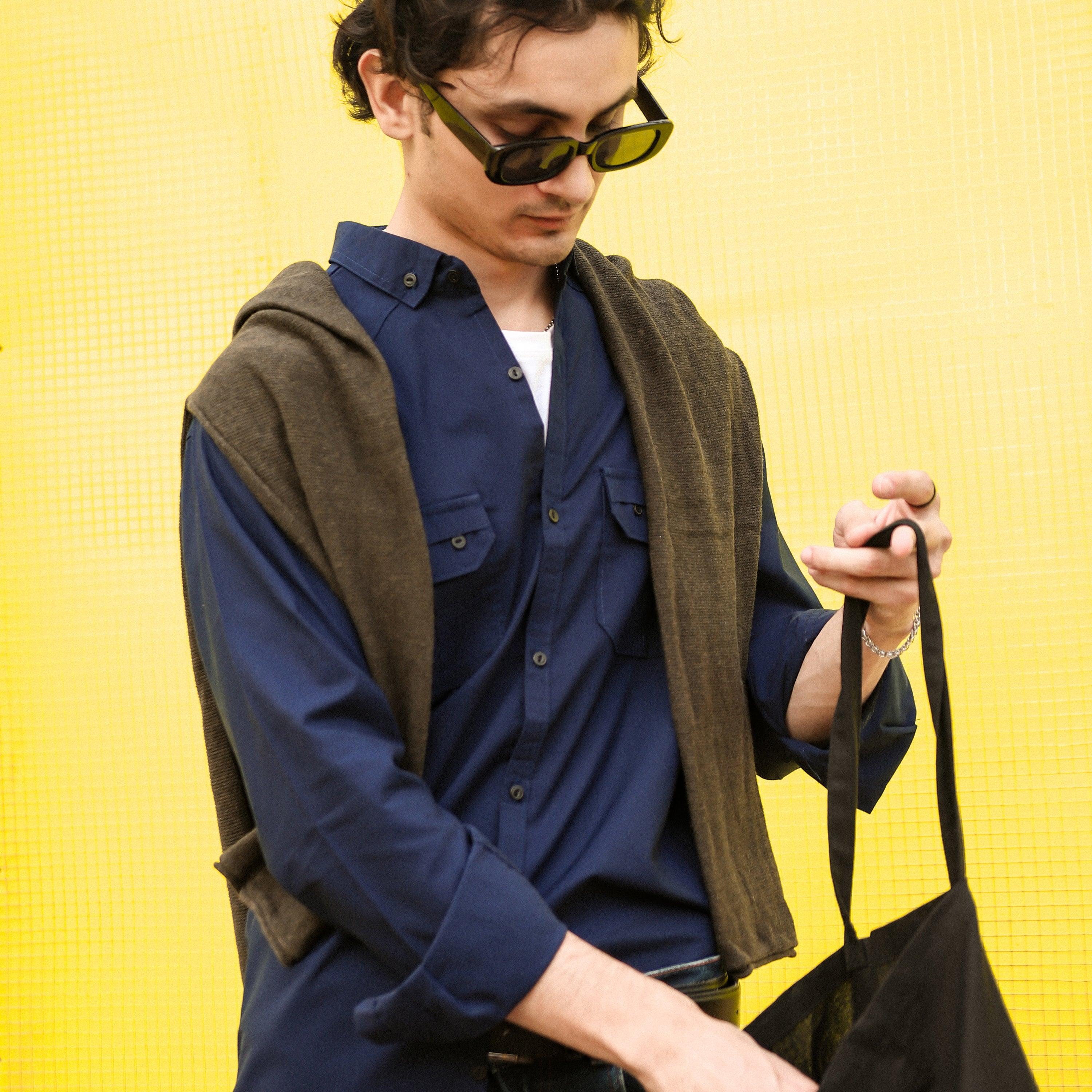 Double Front Pocket Shirt - Navy - Surteez