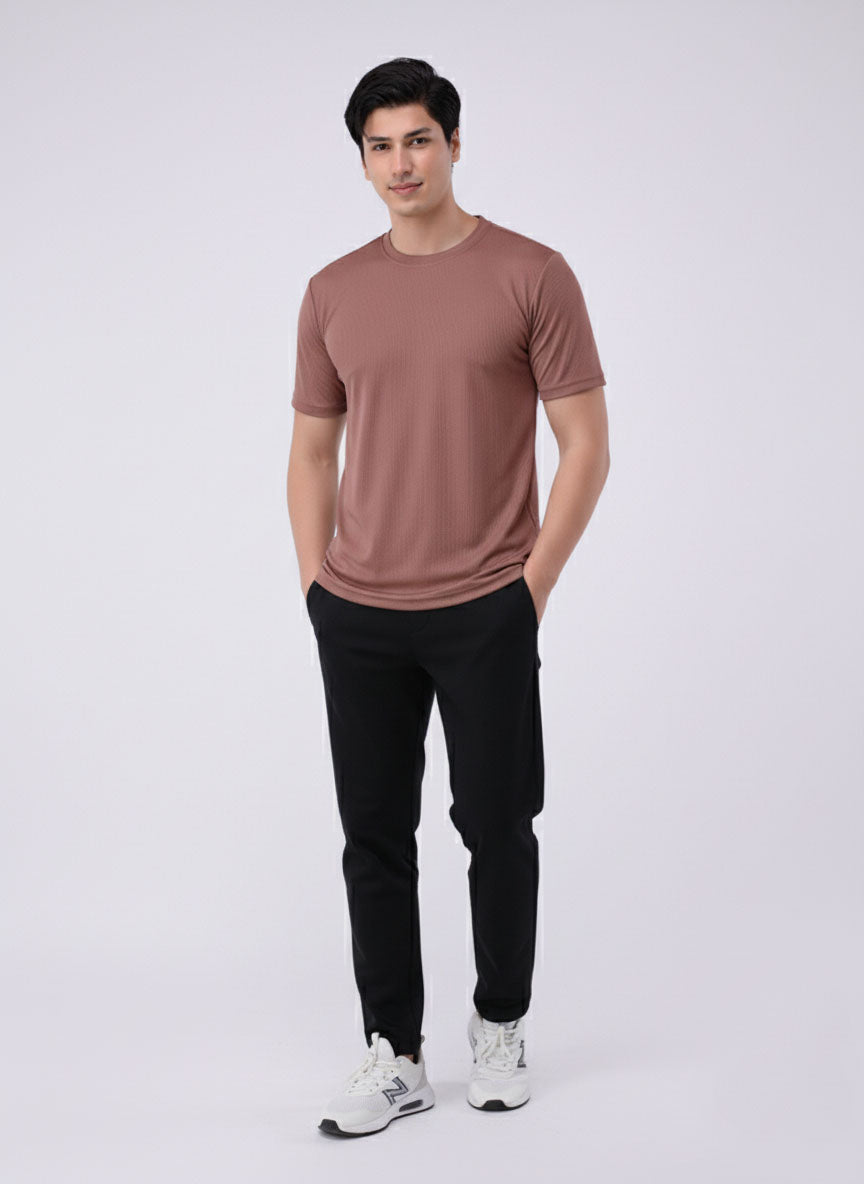 Imported Lycra Textured Tee - Dusty Rose