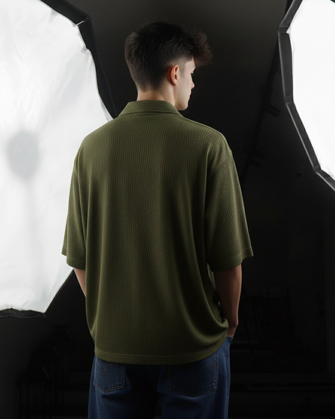 Oversize Woven Lycra Shirt - Olive