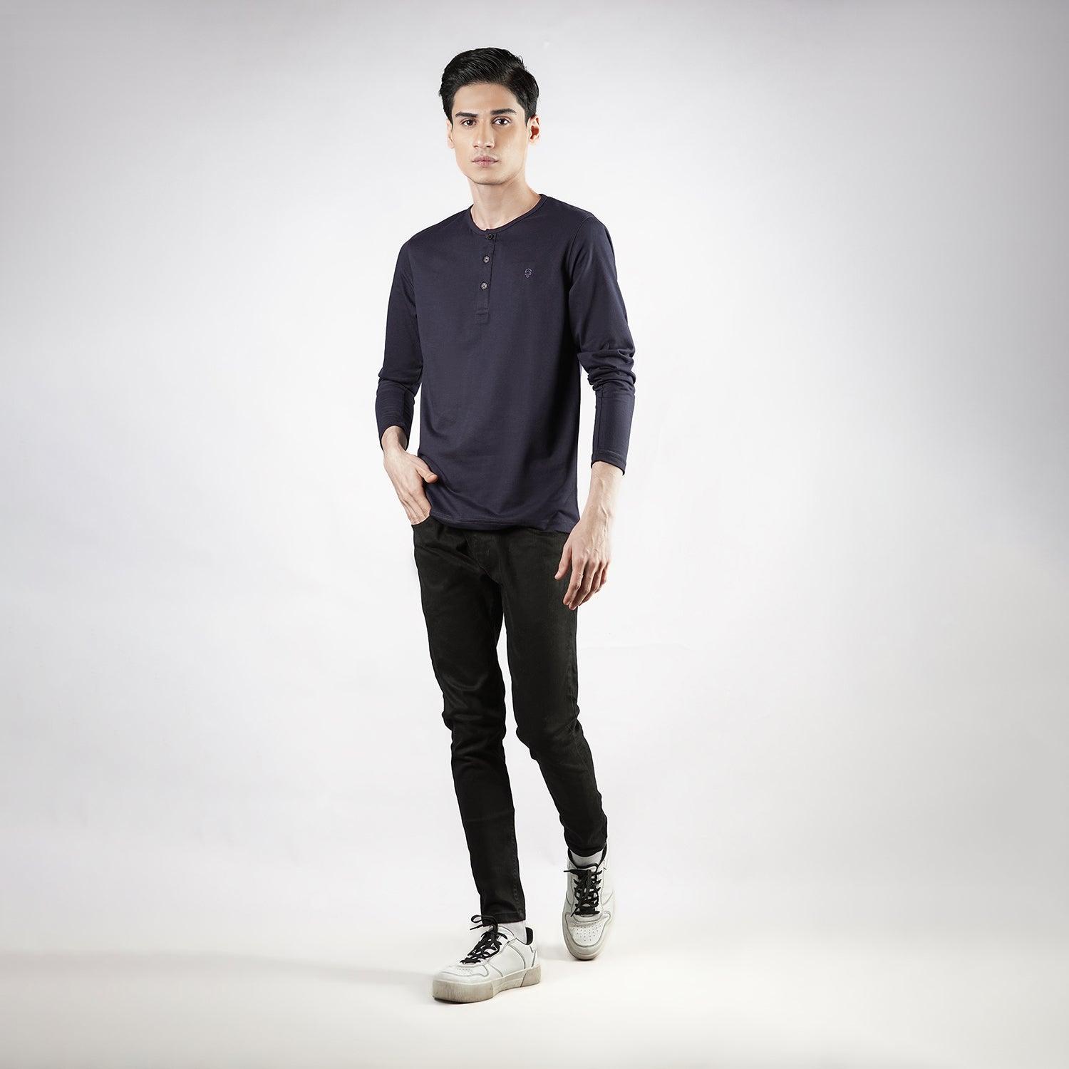 Navy Blue Henley F/S - Surteez