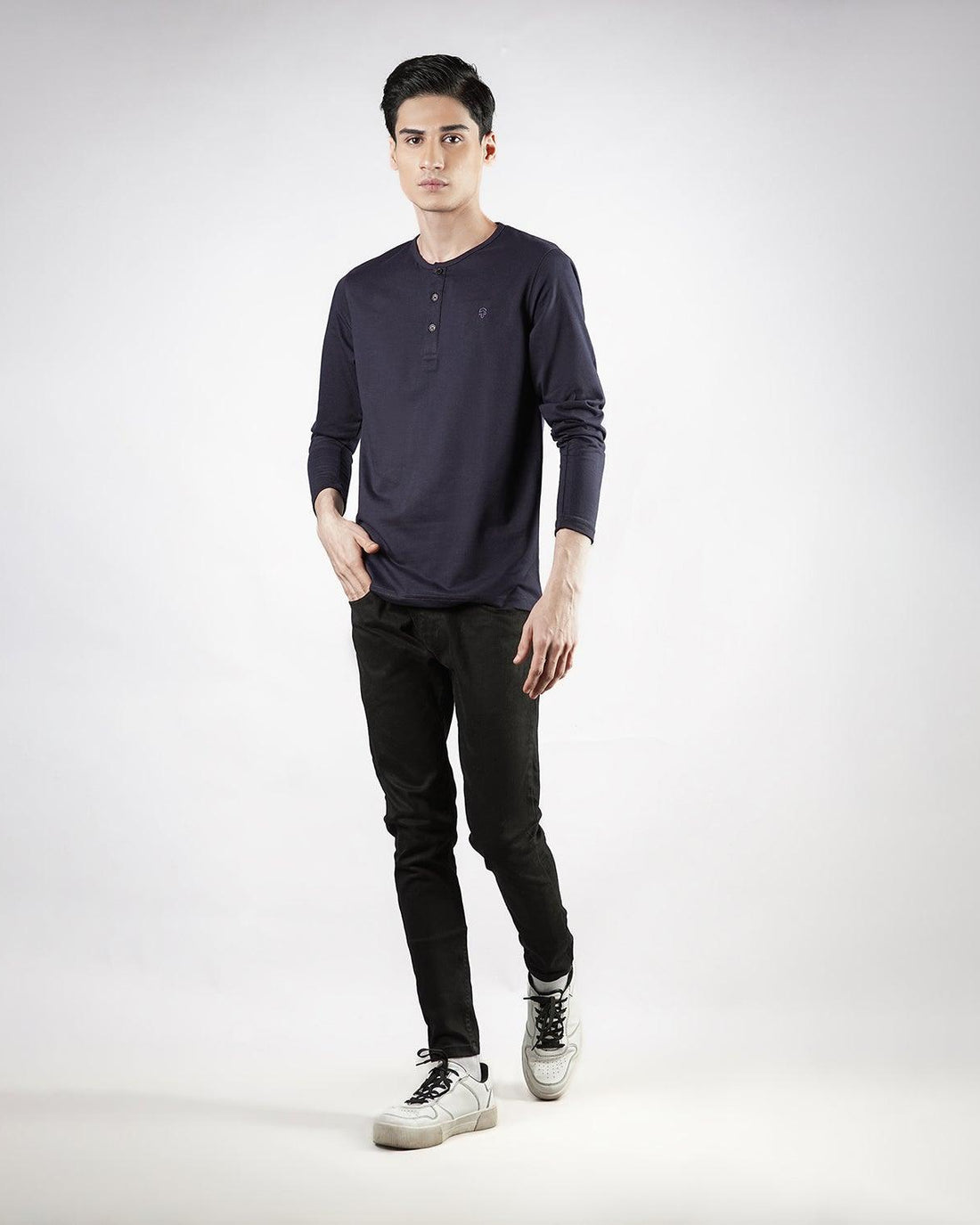 Navy Blue Henley F/S - Surteez