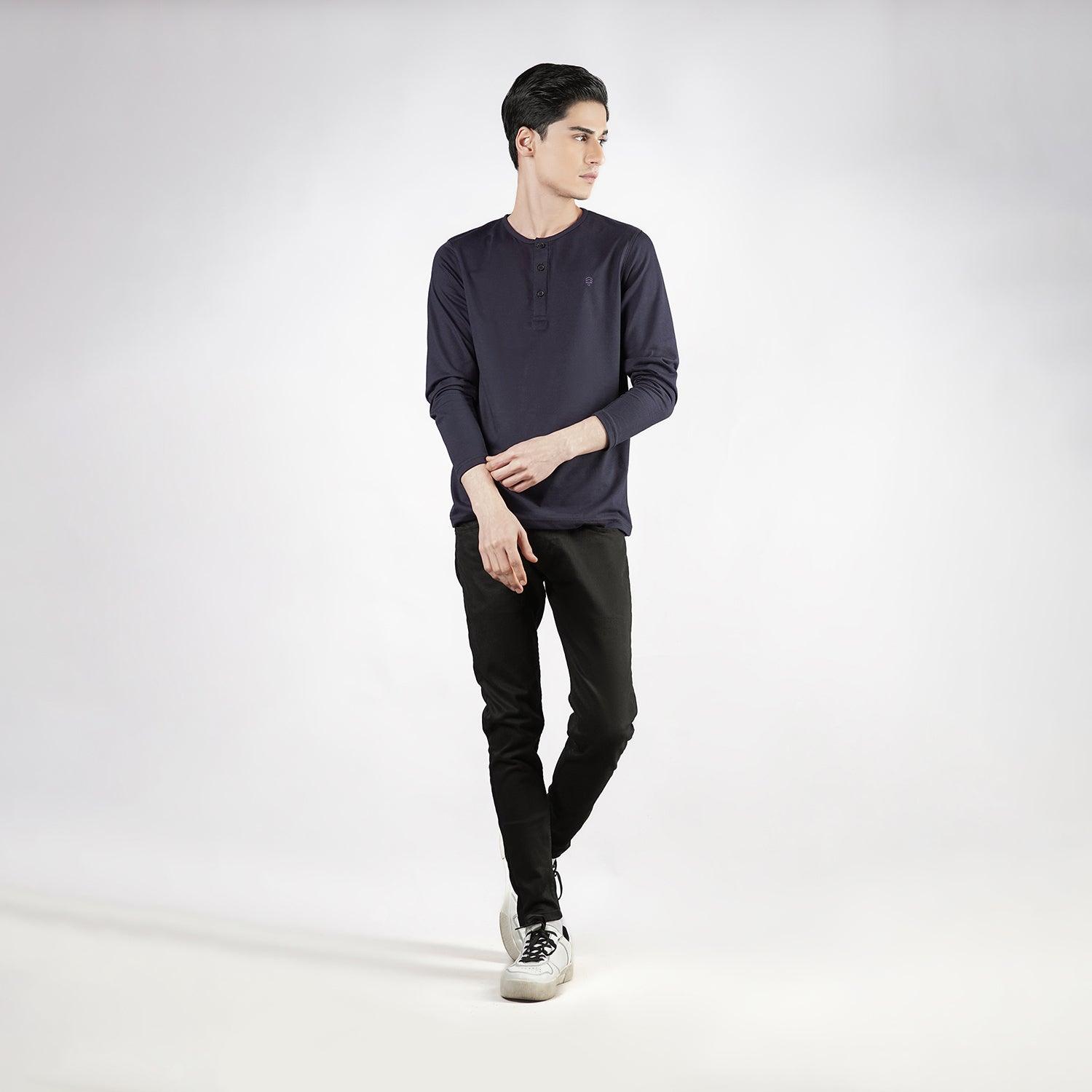 Navy Blue Henley F/S - Surteez