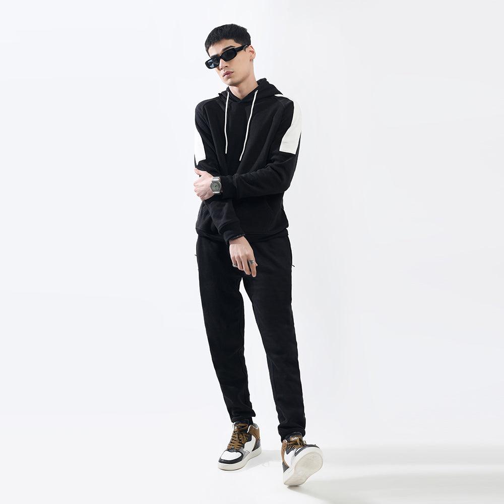 Black Contrast Side Fleece Tracksuit - Surteez