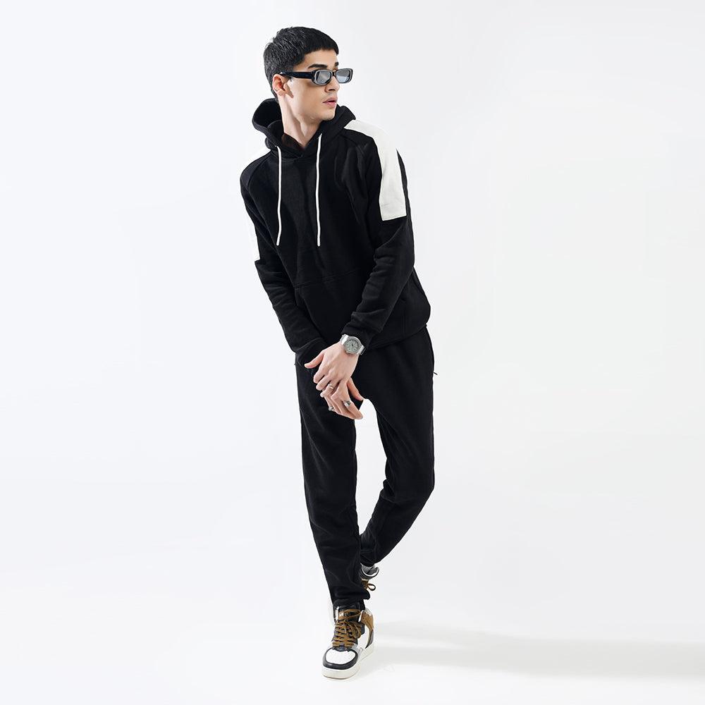 Black Contrast Side Fleece Tracksuit - Surteez