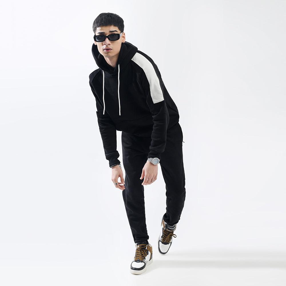 Black Contrast Side Fleece Tracksuit - Surteez