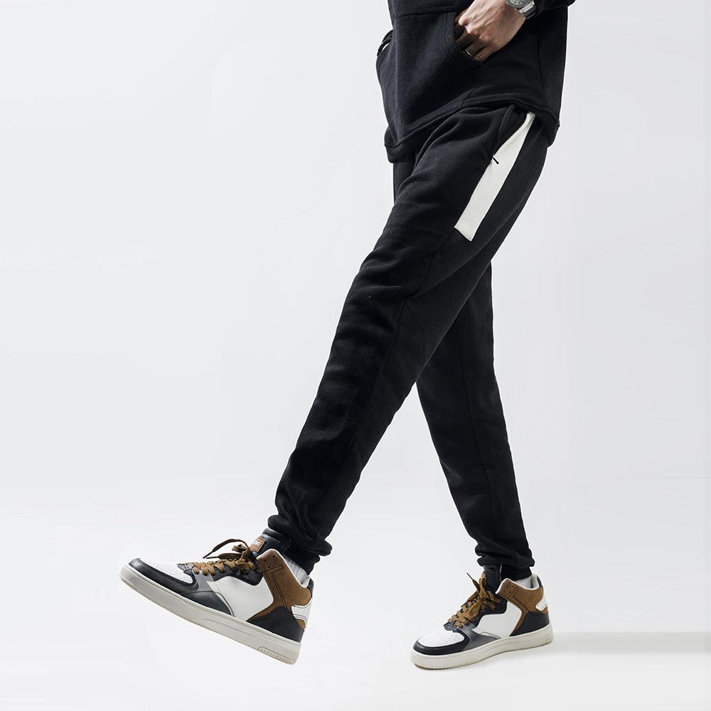 Black Contrast Side Fleece Tracksuit - Surteez