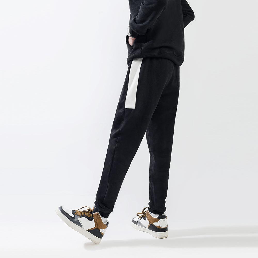 Black Contrast Side Fleece Tracksuit - Surteez