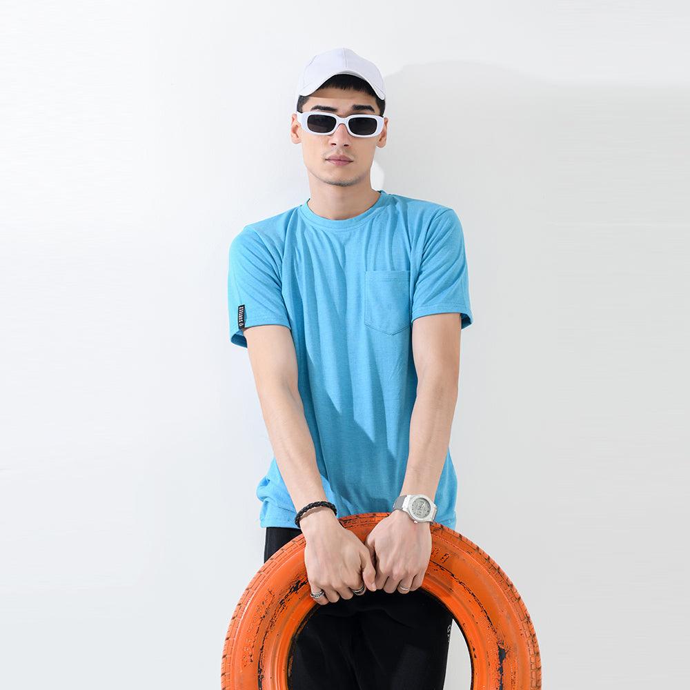 Cadet Blue Regular Fit With Chest Pocket - Surteez