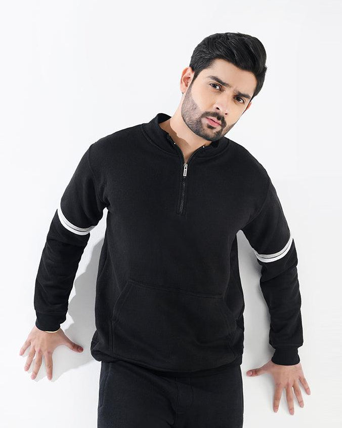 Jet Black Mock Neck Half Zipper - Surteez