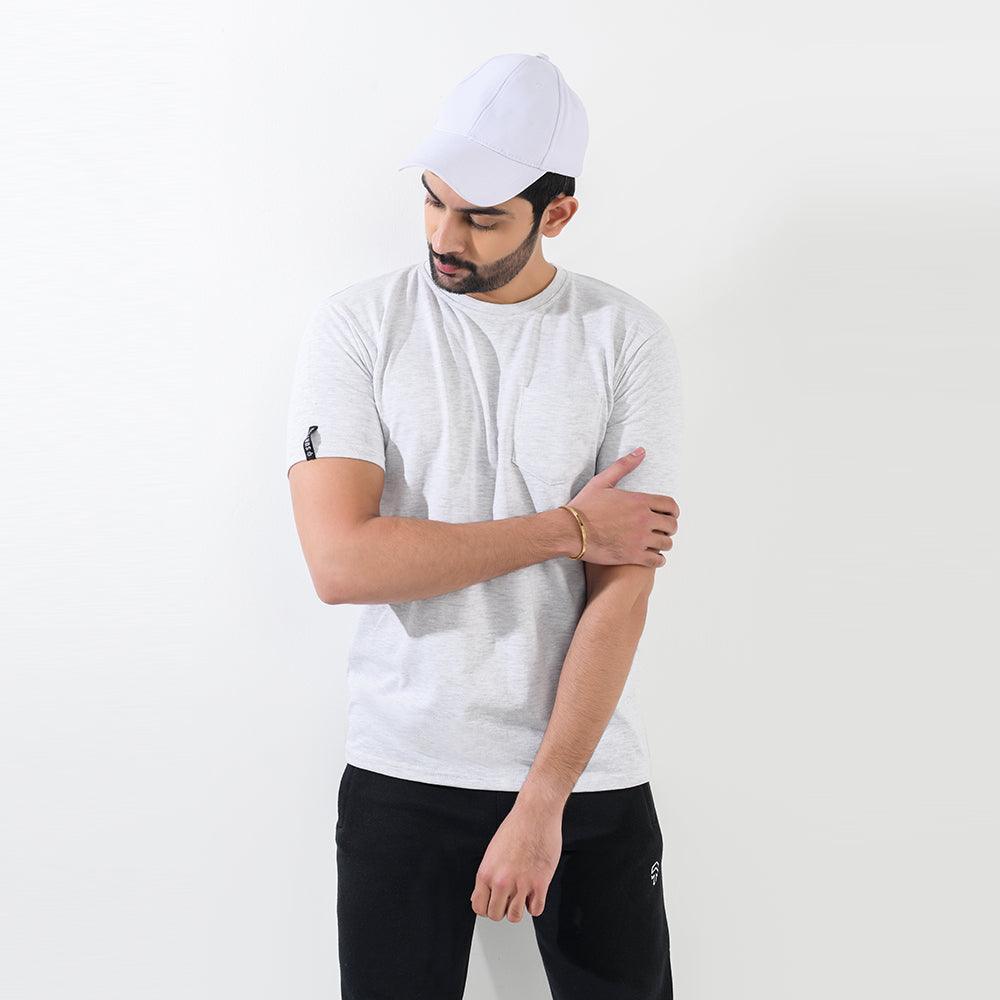 Melange White Regular Fit With Chest Pocket - Surteez