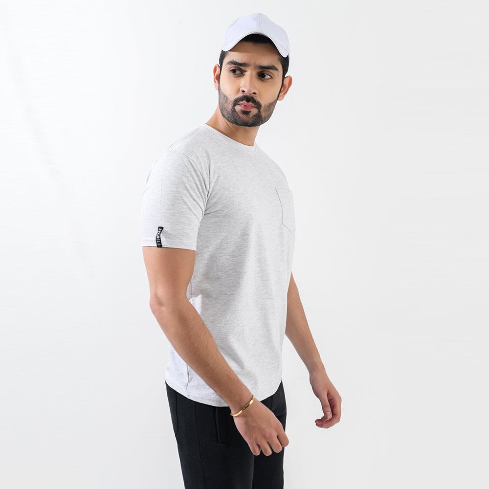 Melange White Regular Fit With Chest Pocket - Surteez
