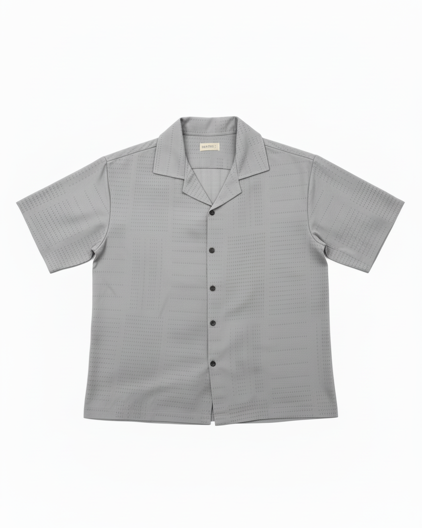 Oversize Dotted Textured Shirt - Light Grey