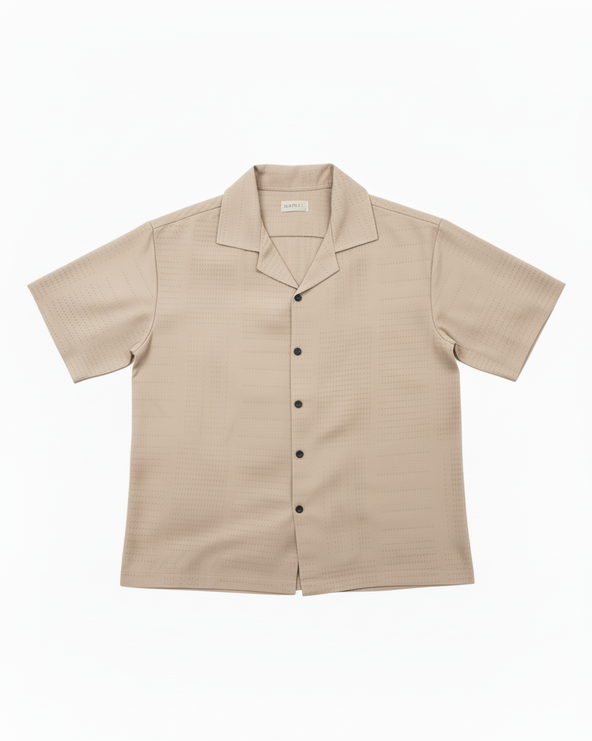 Oversize Dotted Textured Shirt - Beige