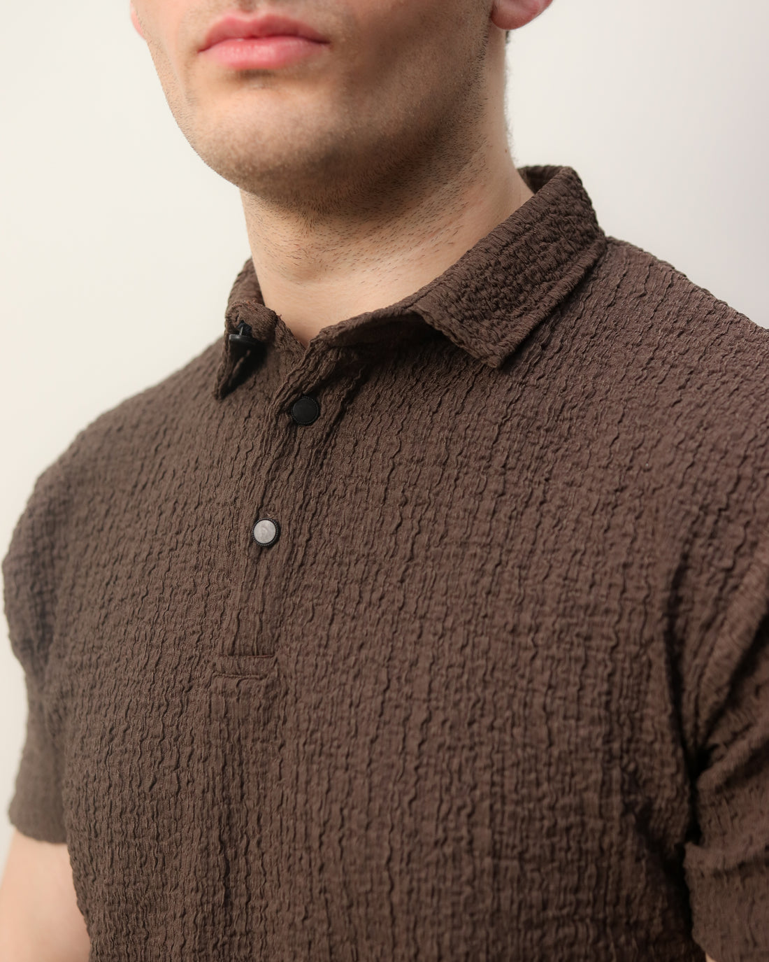 Woven Textured Lycra Polo - Smokey Olive