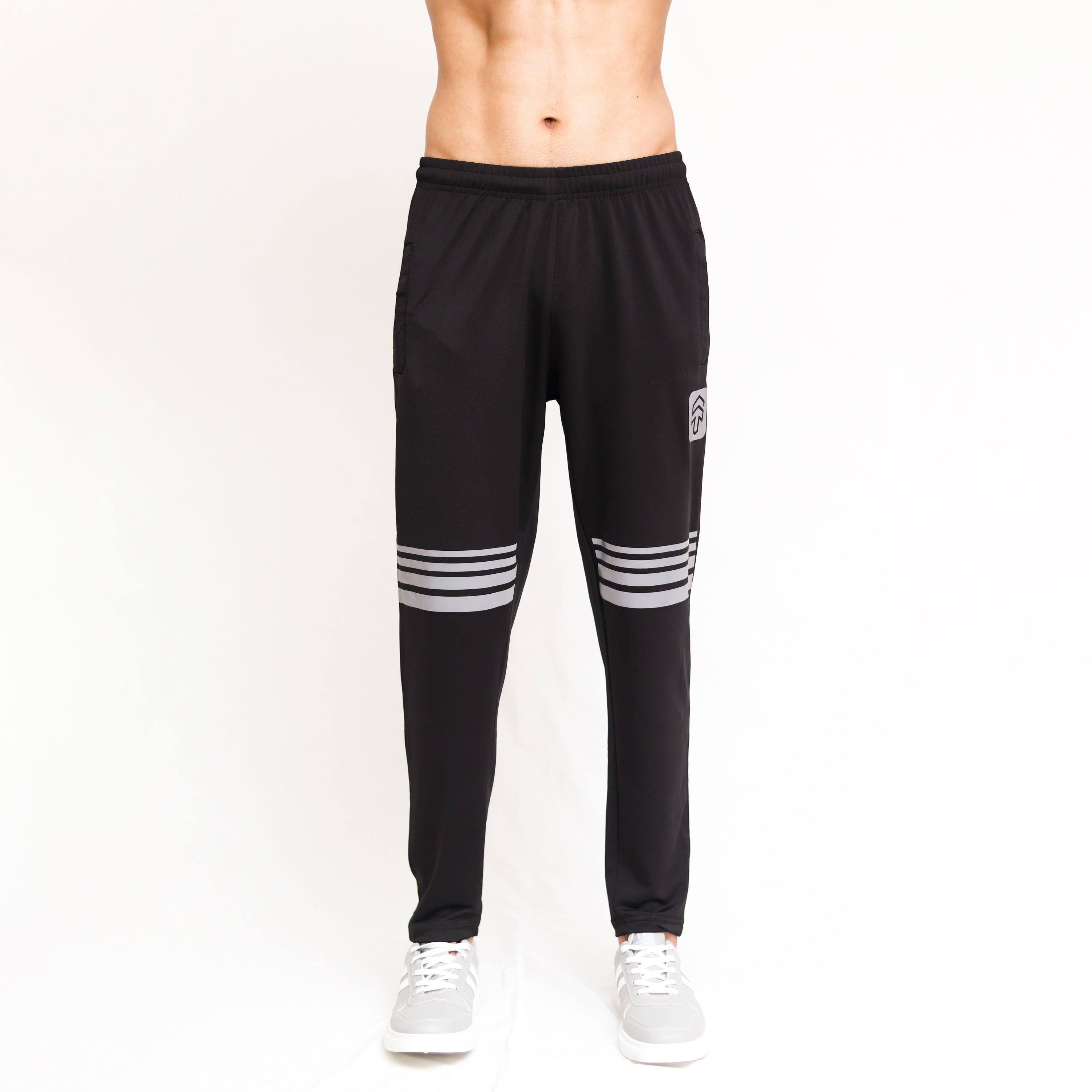 Black Lycra Quick Dry Trouser with Four Stripes - Surteez