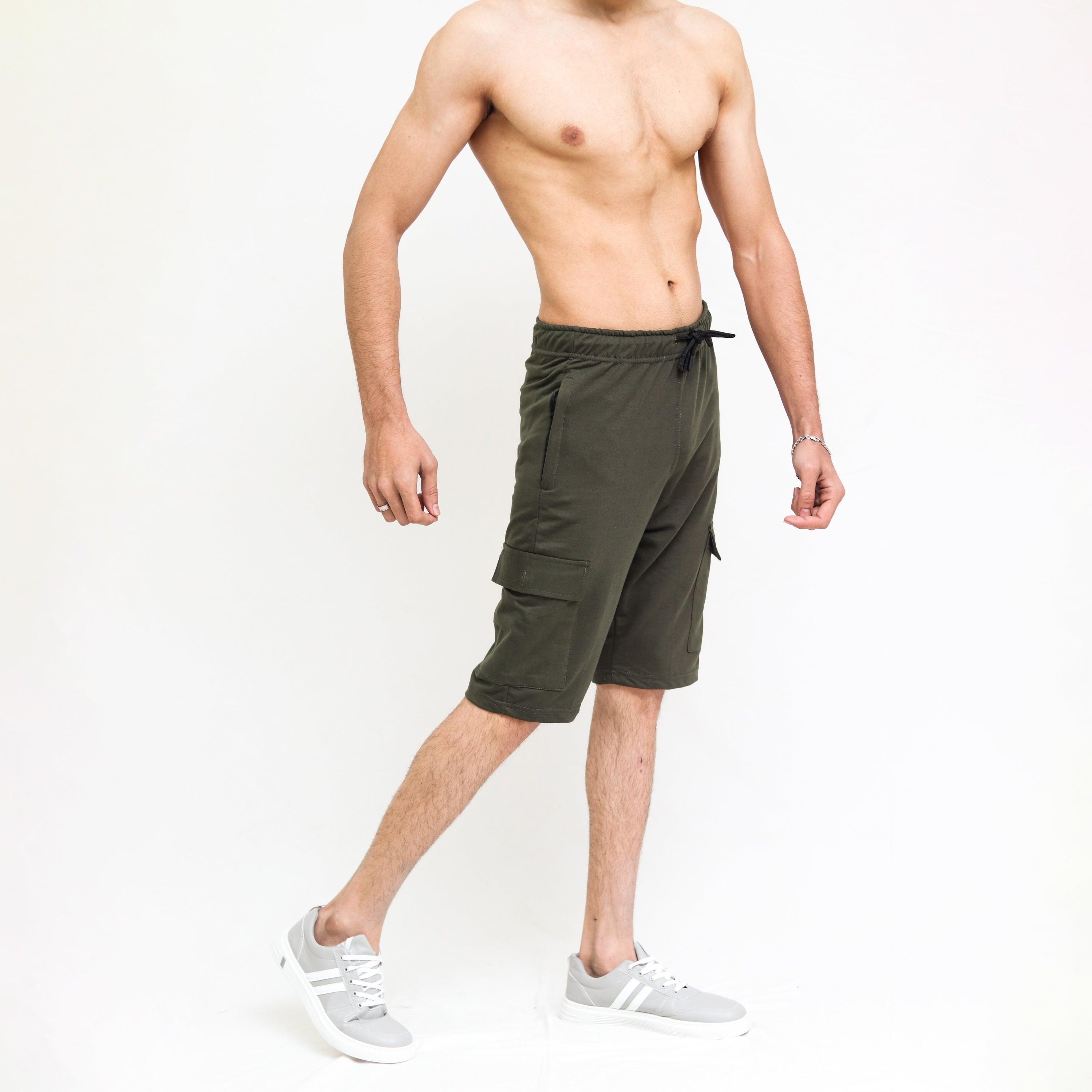 Olive Terry Cargo Shorts - Surteez