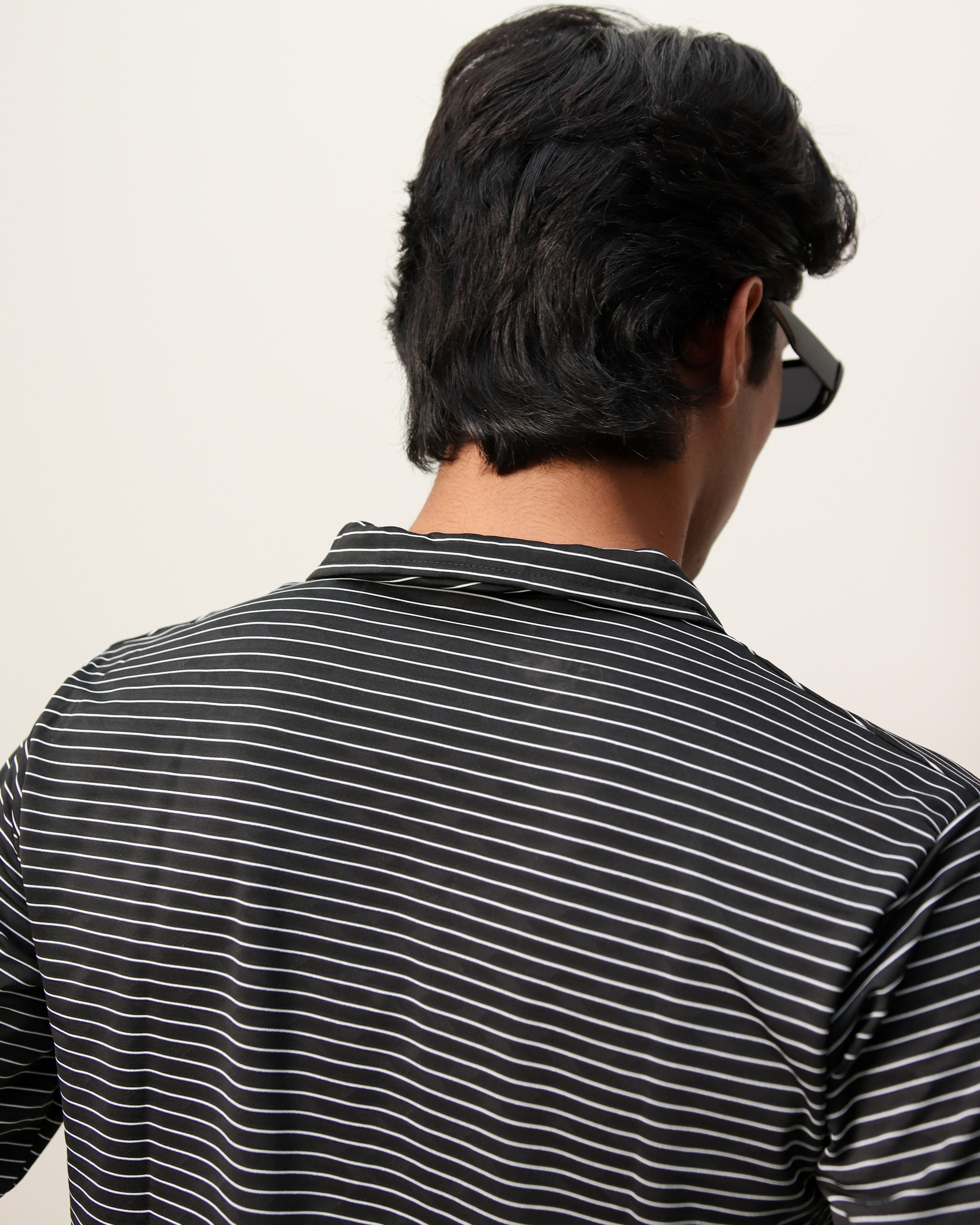 Lycra Textured Lines Shirt - Black