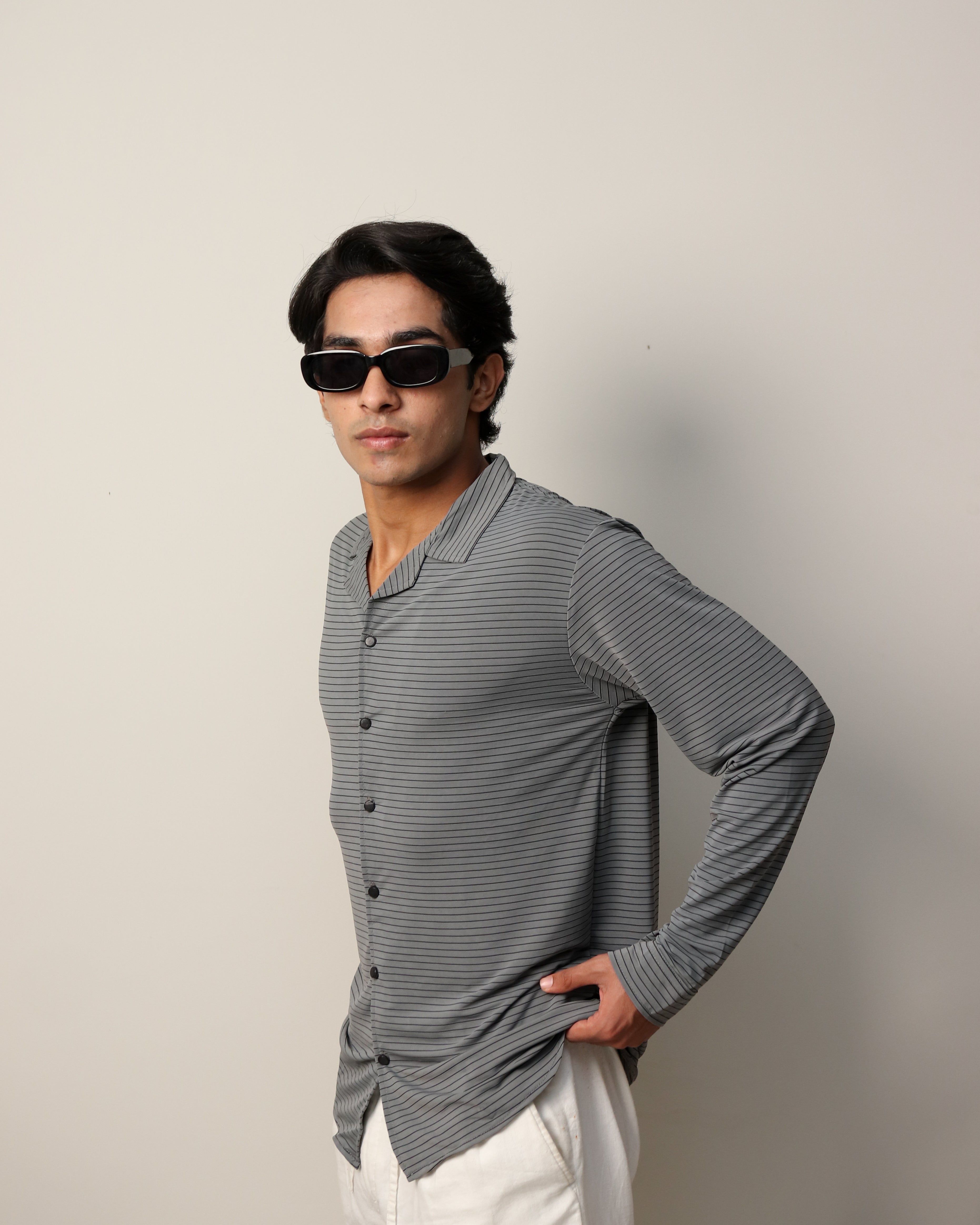 Lycra Textured Lines Shirt - Steel Grey
