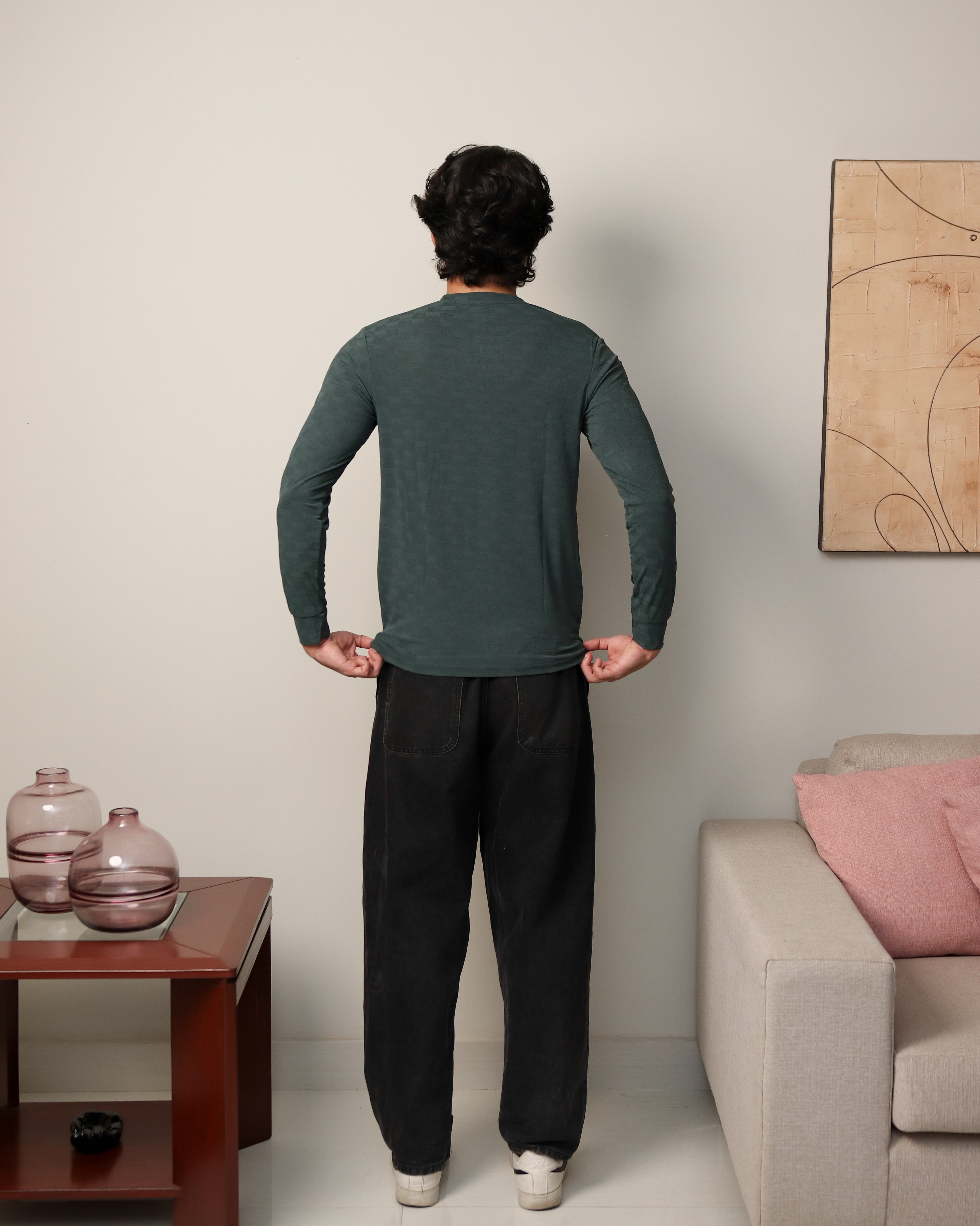 Textured Stretch F/S - Moss Green