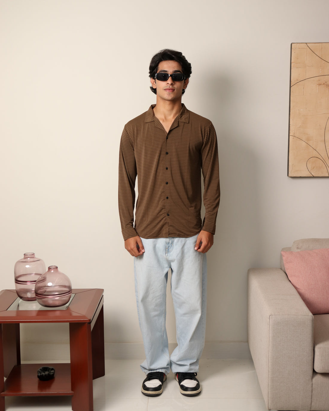 Lycra Textured Lines Shirt - Dark Brown