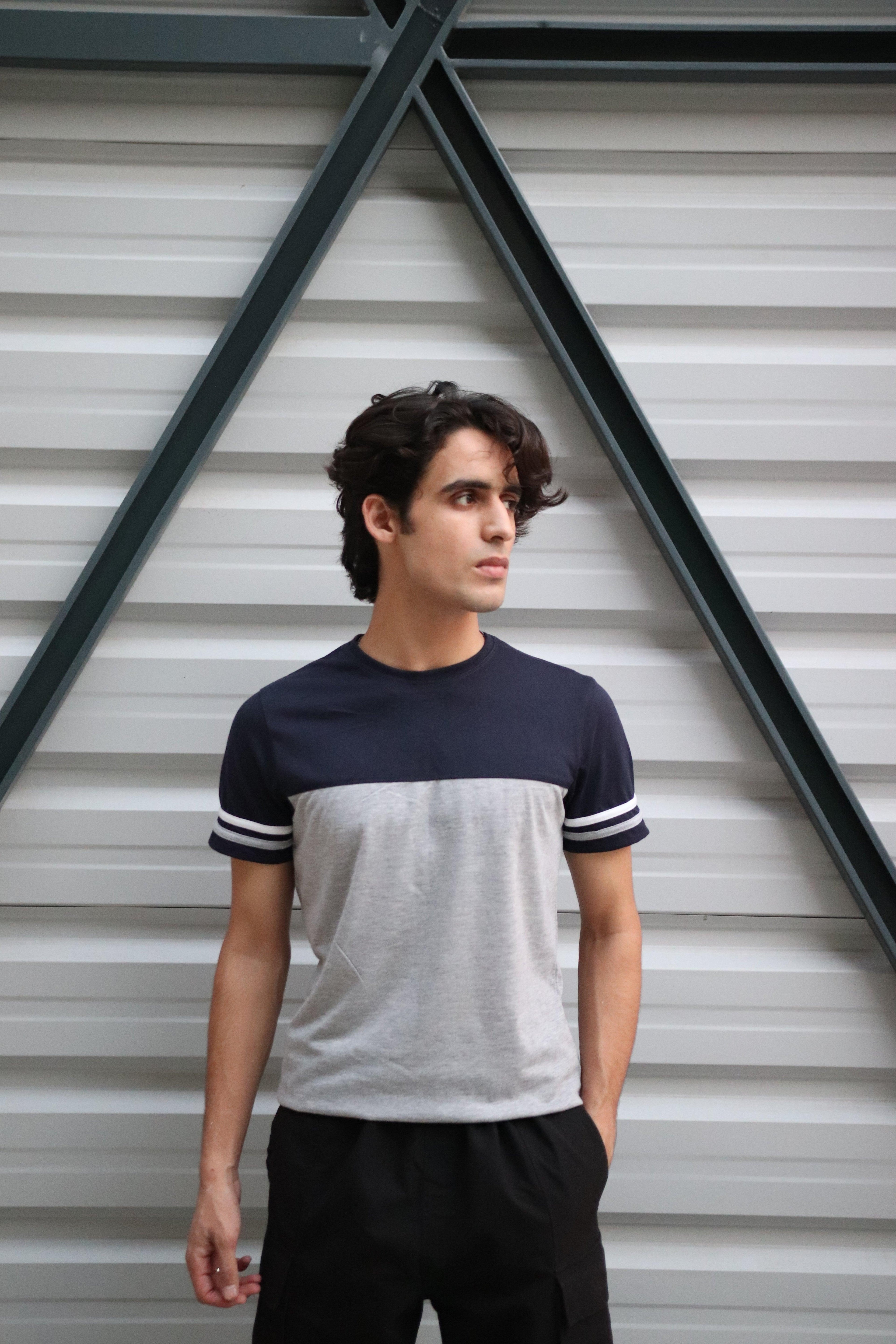 Grey Navy Panel Tee - Surteez