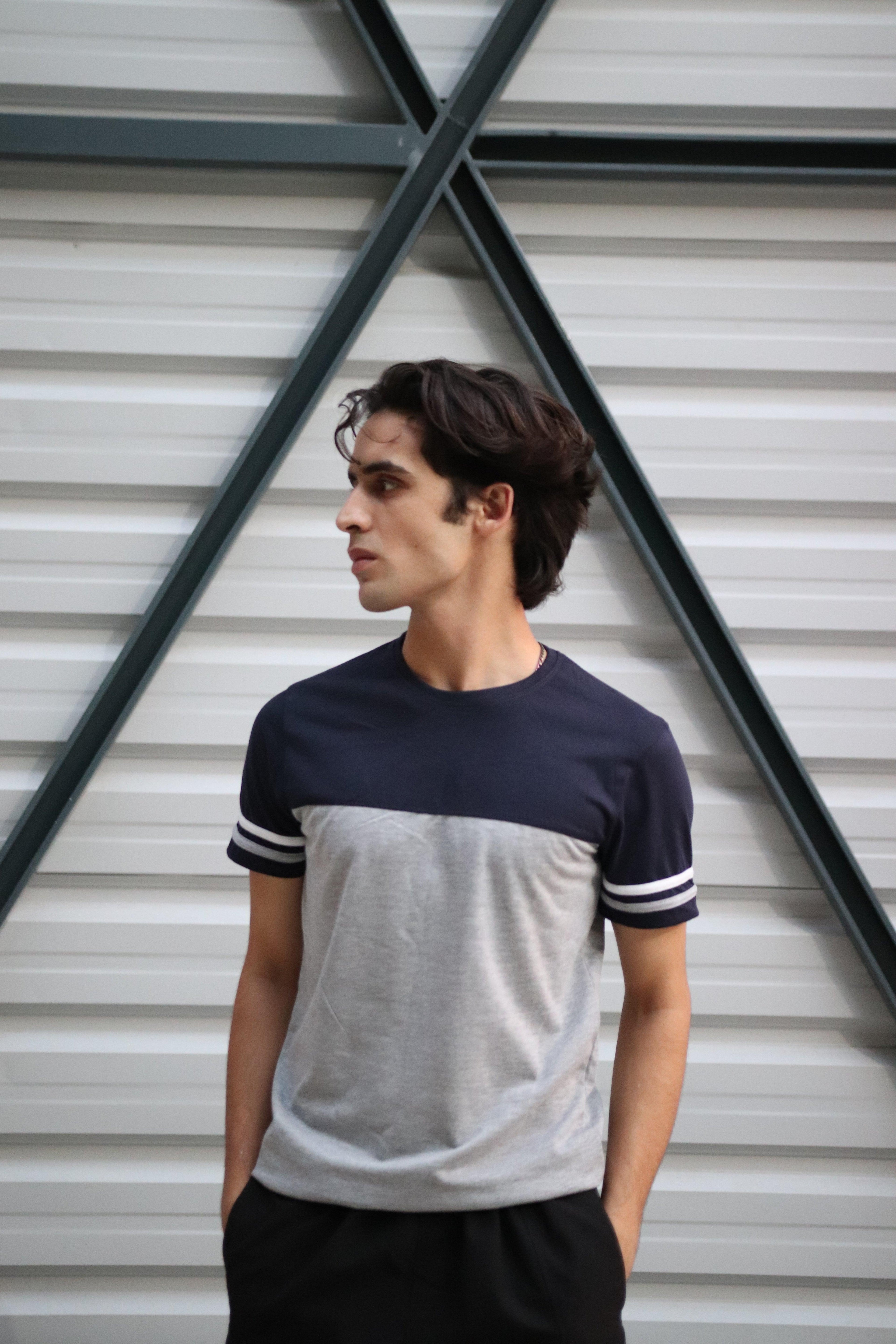 Grey Navy Panel Tee - Surteez