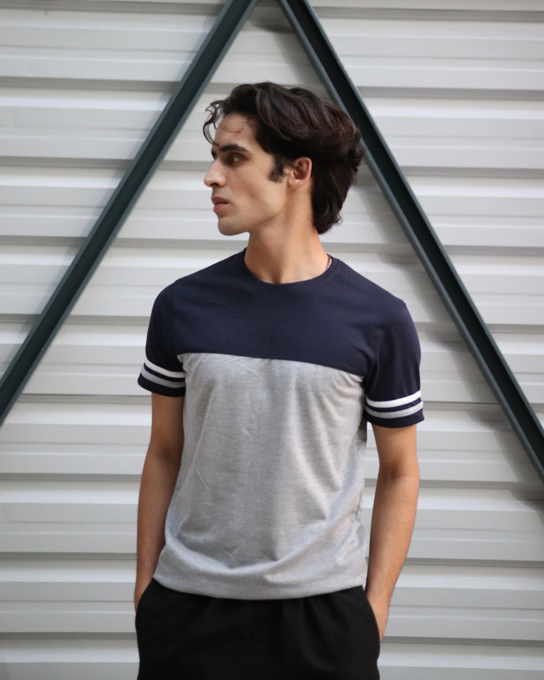 Grey Navy Panel Tee - Surteez