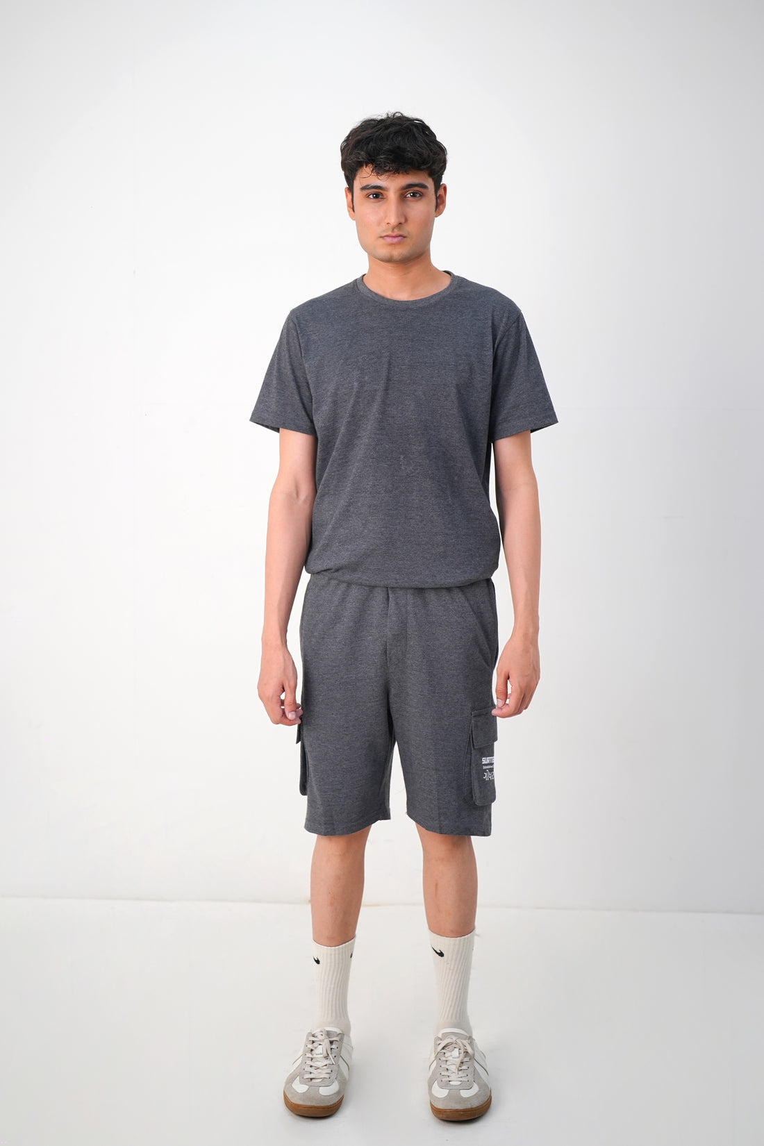 Charcoal Terry Cargo Shorts