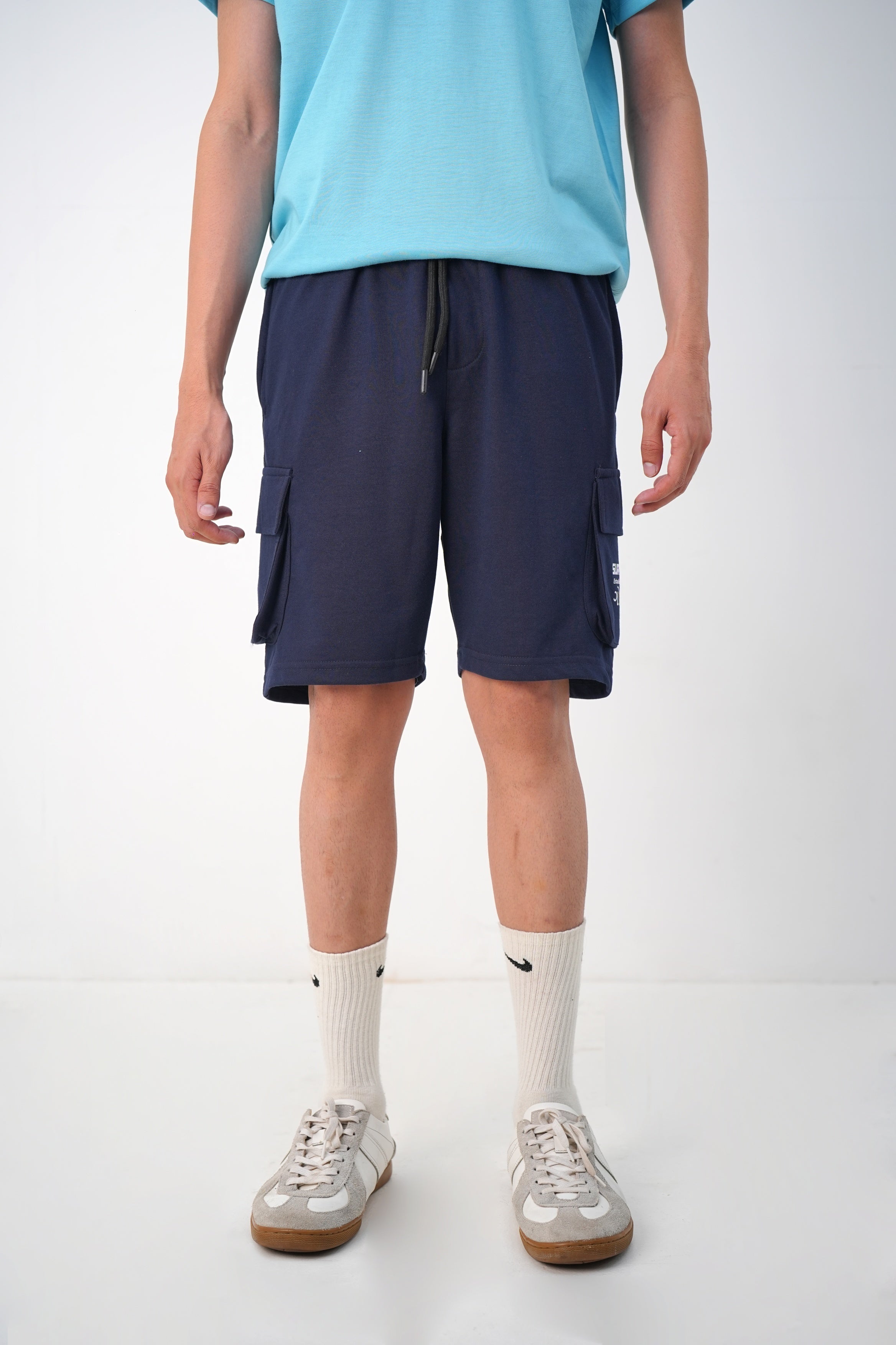 Navy Terry Cargo Shorts