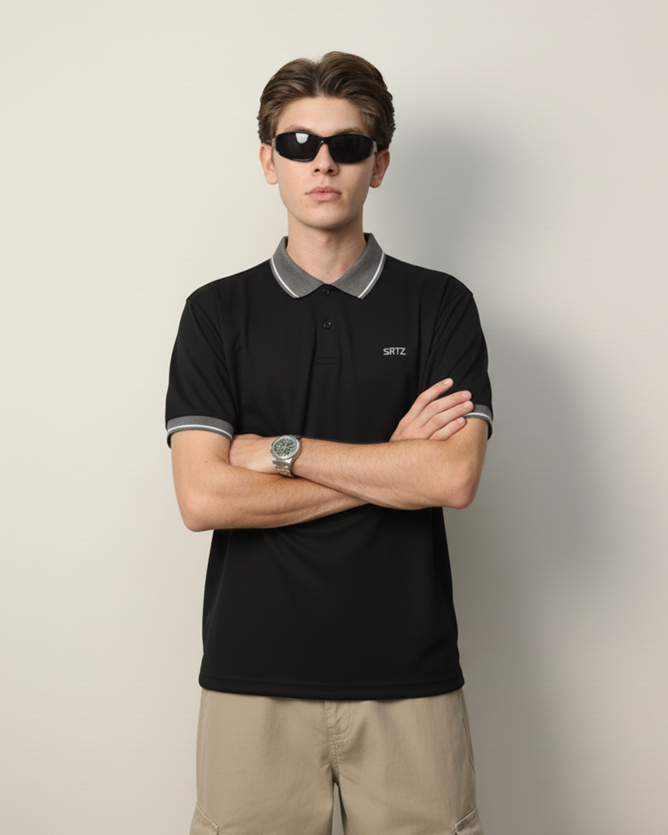 Black And Grey Contrast Polo Tee
