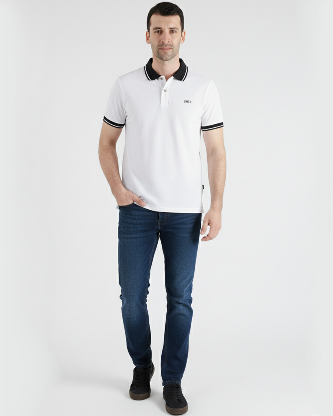 White And Black Contrast Polo Tee
