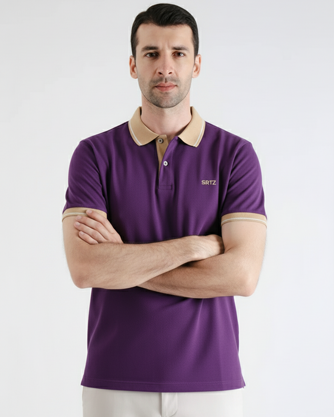 Purple And Skin Contrast Polo Tee