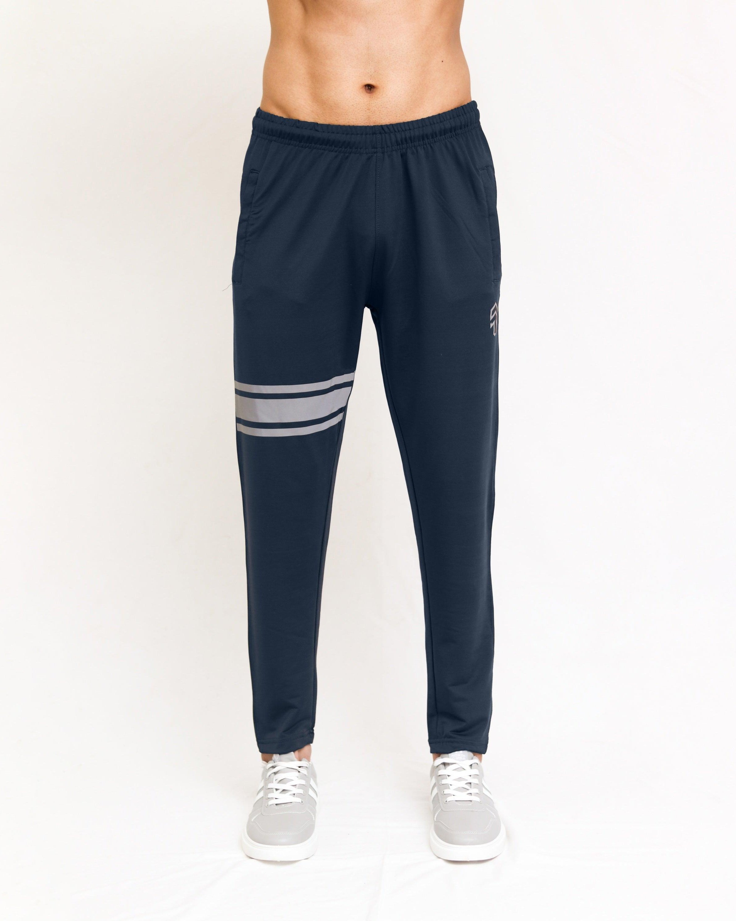 Navy Lycra Quick Dry Trouser with Three Stripes - Surteez
