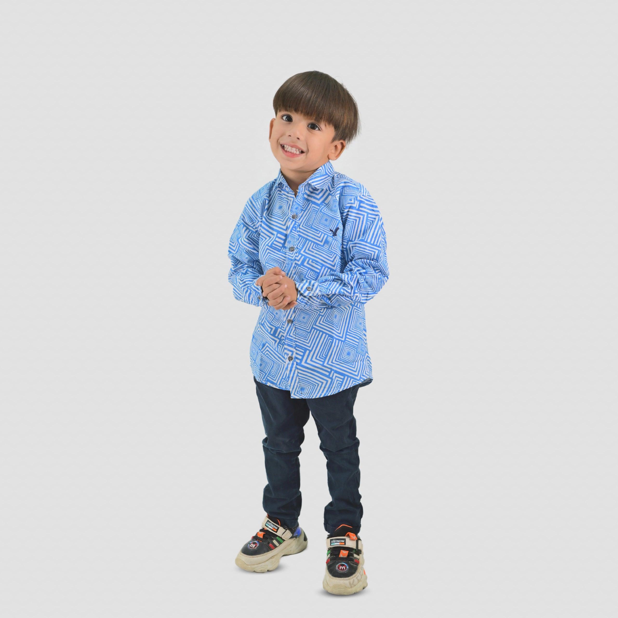 Blue Geometric Cotton Shirt - Surteez