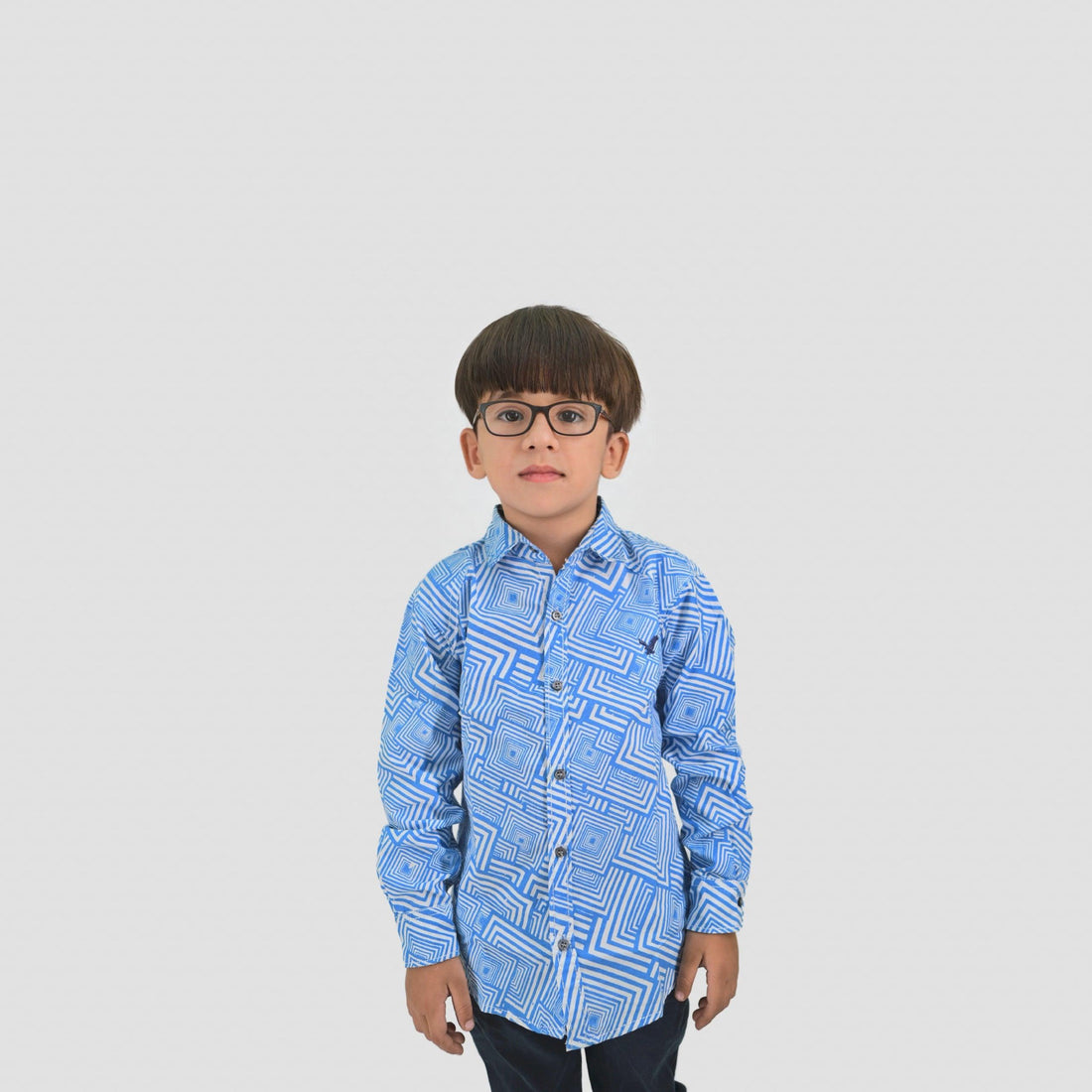 Blue Geometric Cotton Shirt - Surteez