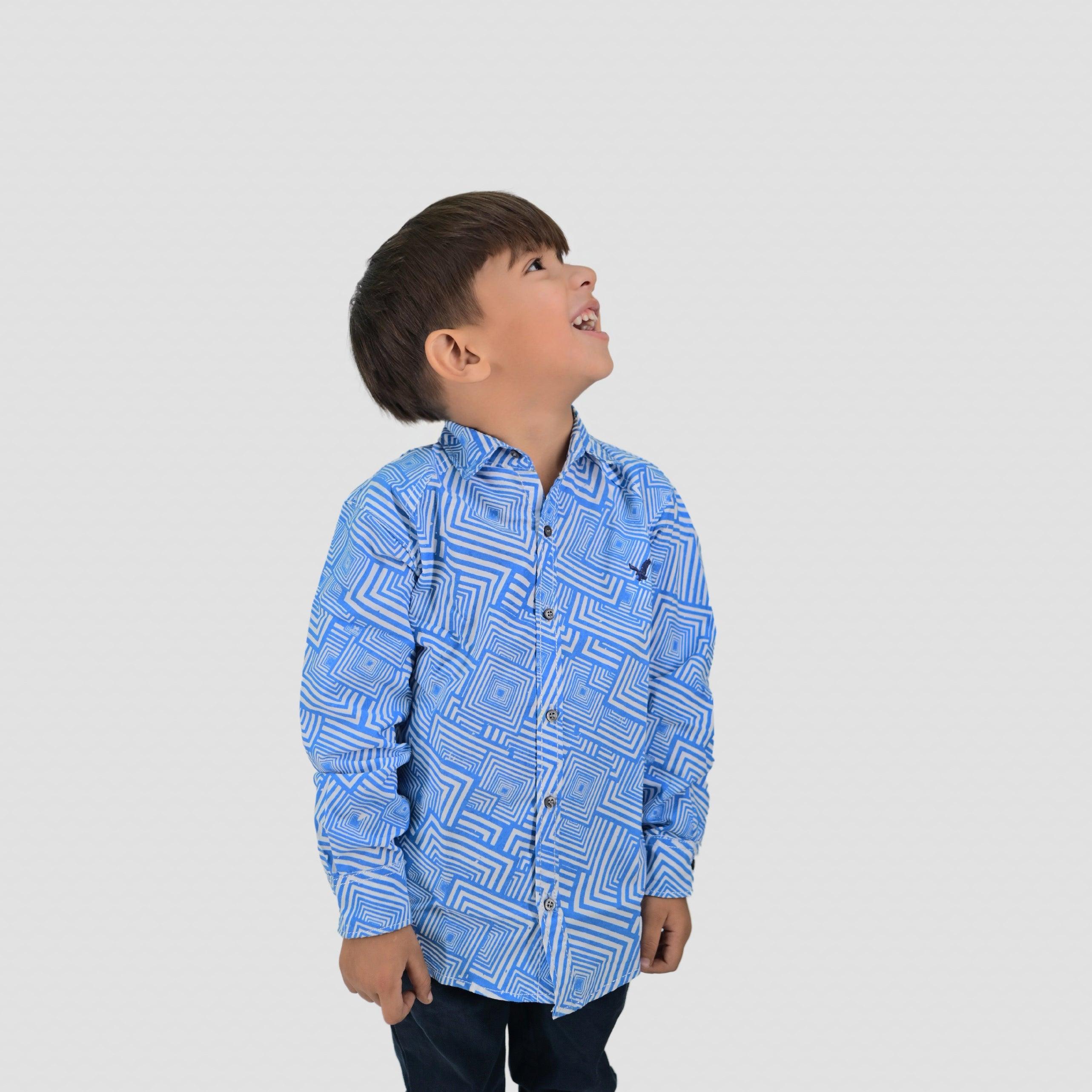 Blue Geometric Cotton Shirt - Surteez