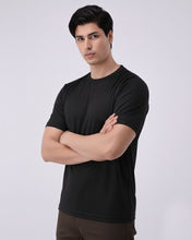 Imported Lycra Textured Tee - Black