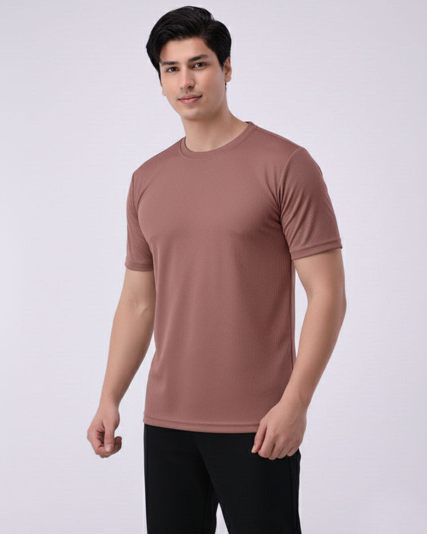 Imported Lycra Textured Tee - Dusty Rose