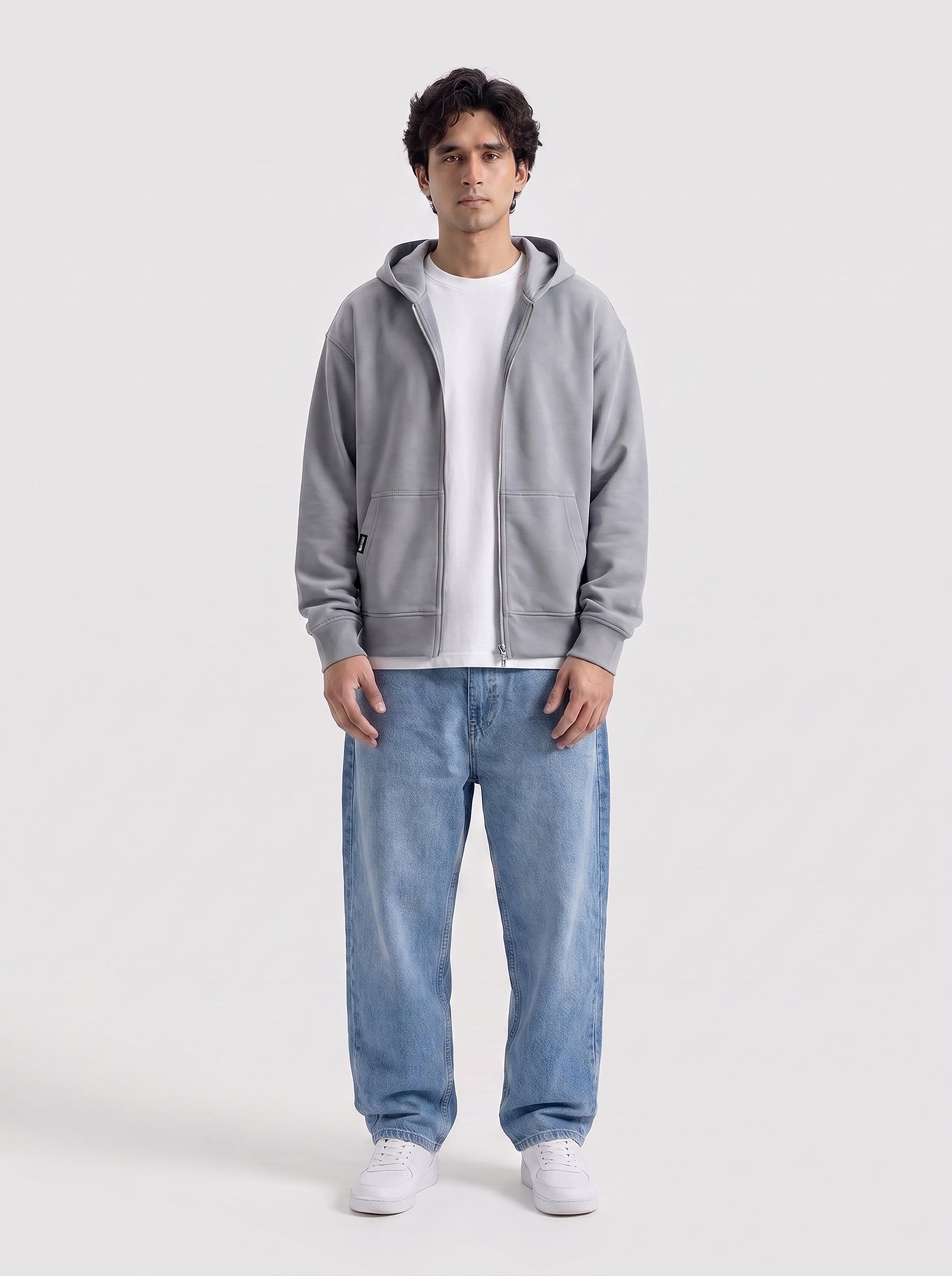 Light Grey Oversize Zipper Hoodie