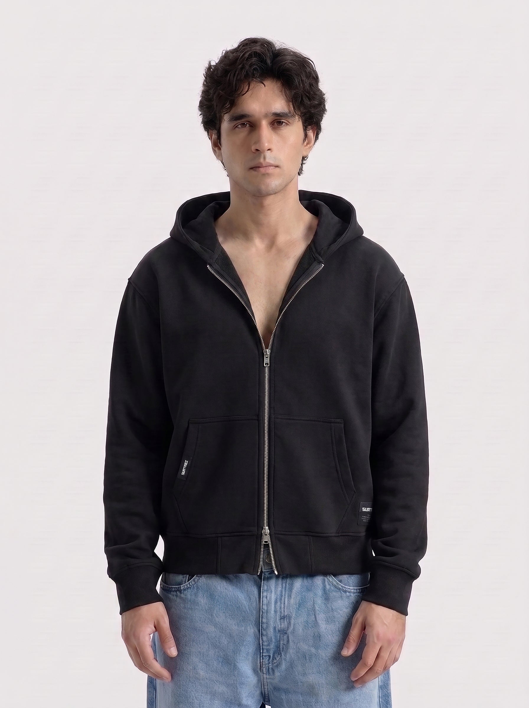 Black Oversize Zipper Hoodie
