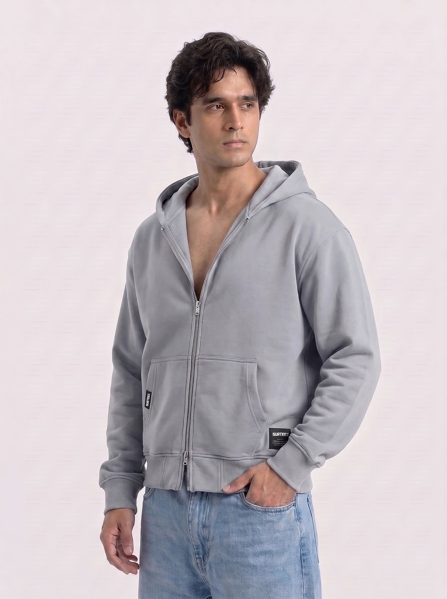Light Grey Oversize Zipper Hoodie