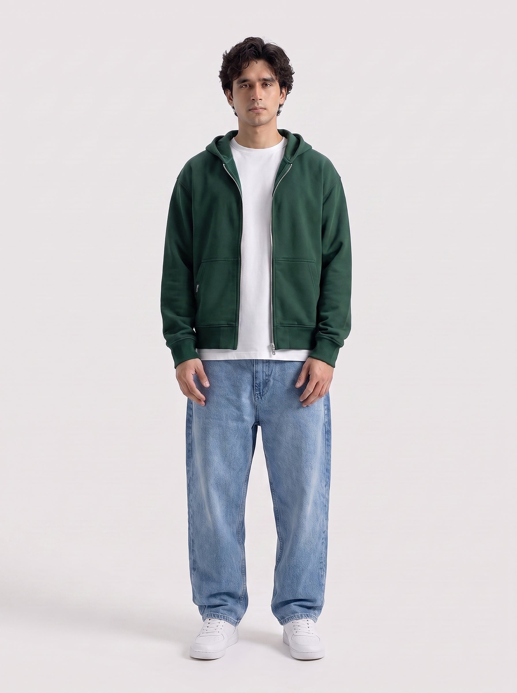 Bottle Green Oversize Zipper Hoodie