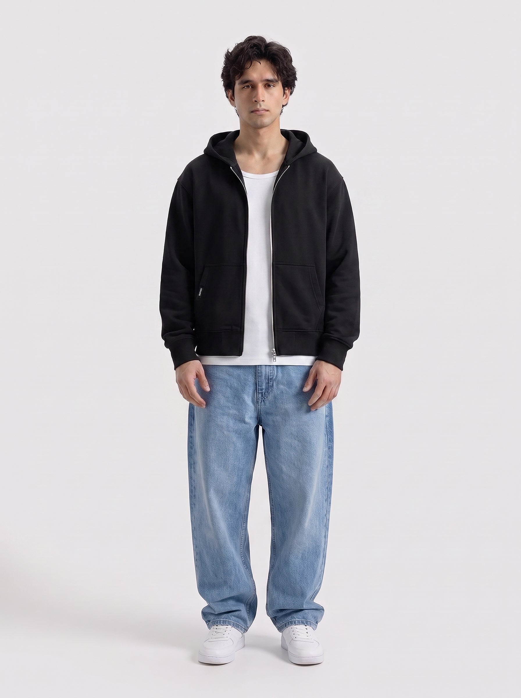 Black Oversize Zipper Hoodie