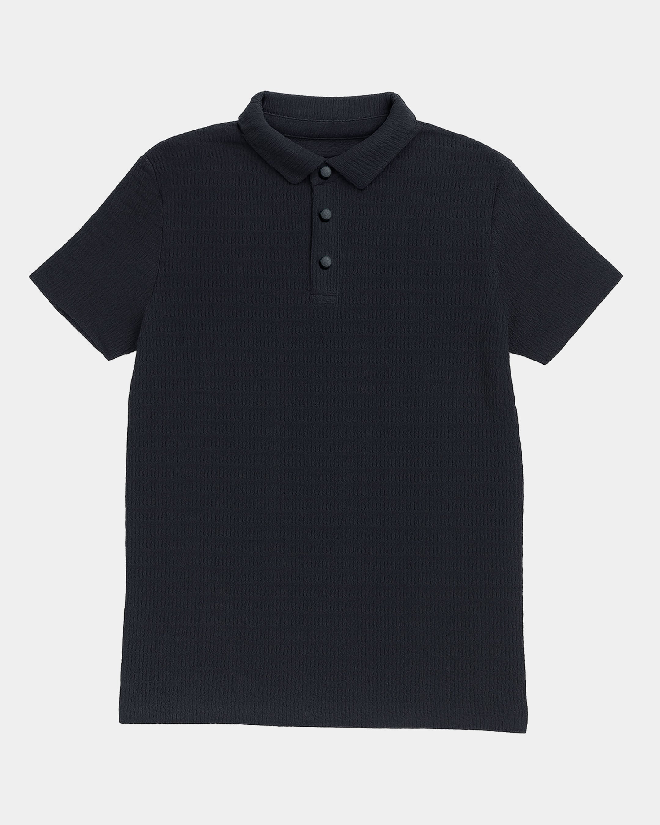 Woven Textured Lycra Polo - Black