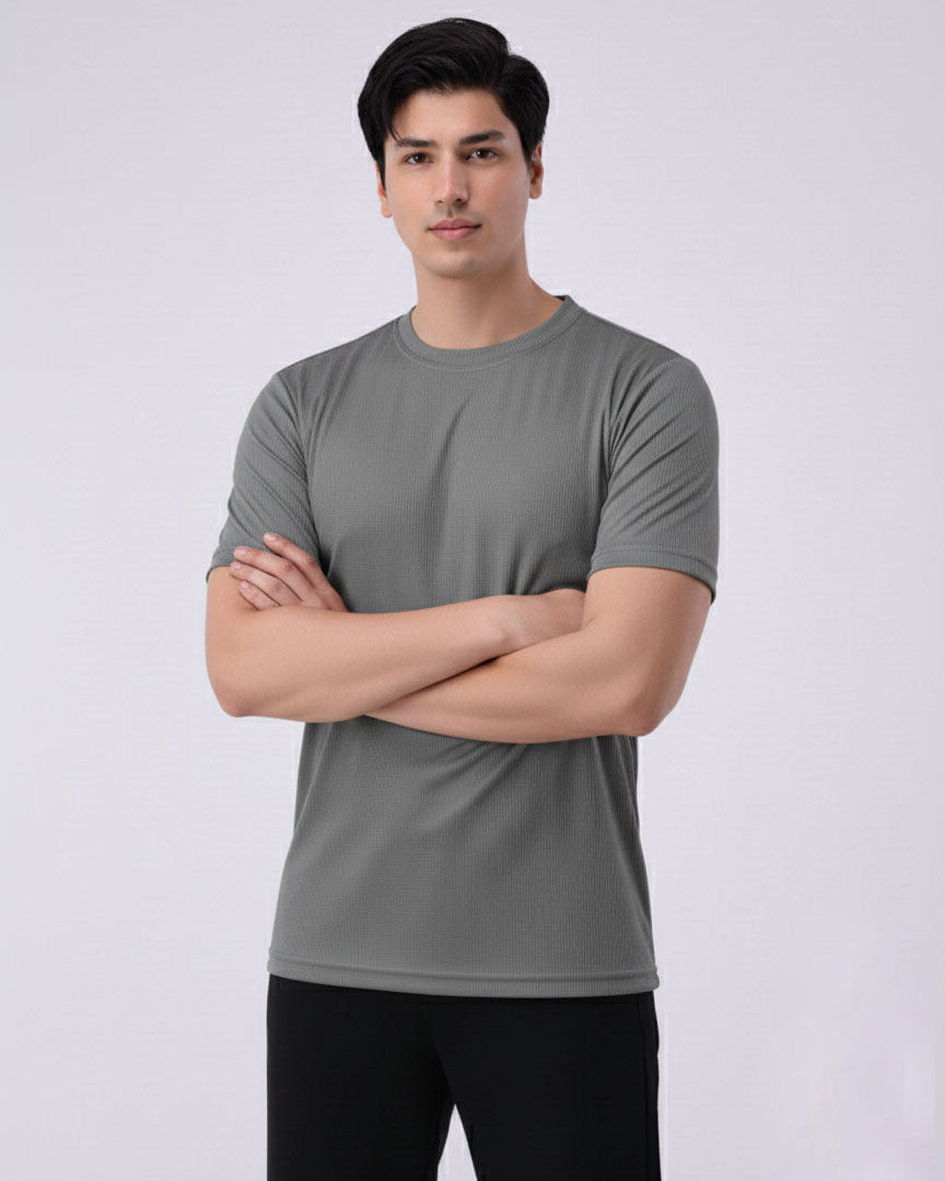 Imported Lycra Textured Tee - Slate Grey
