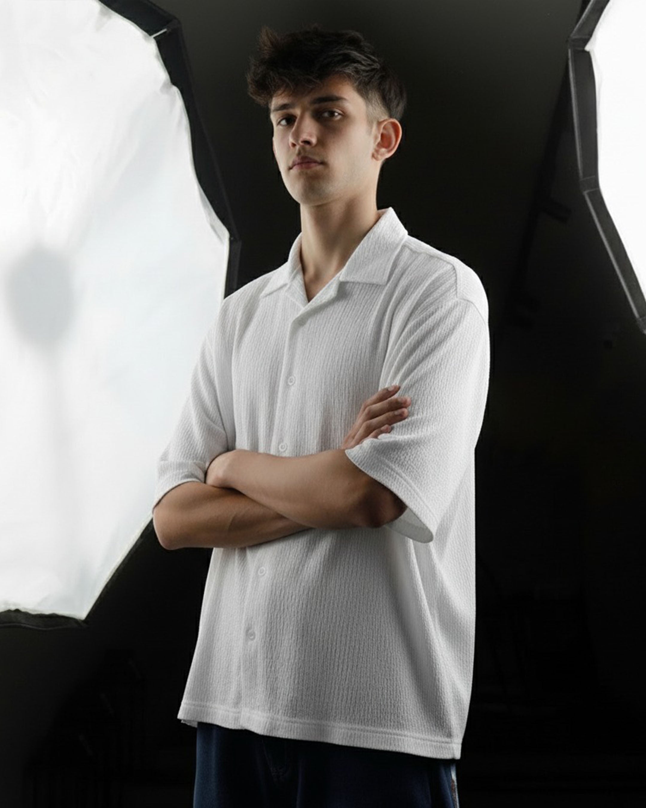 Oversize Woven Lycra Shirt - White